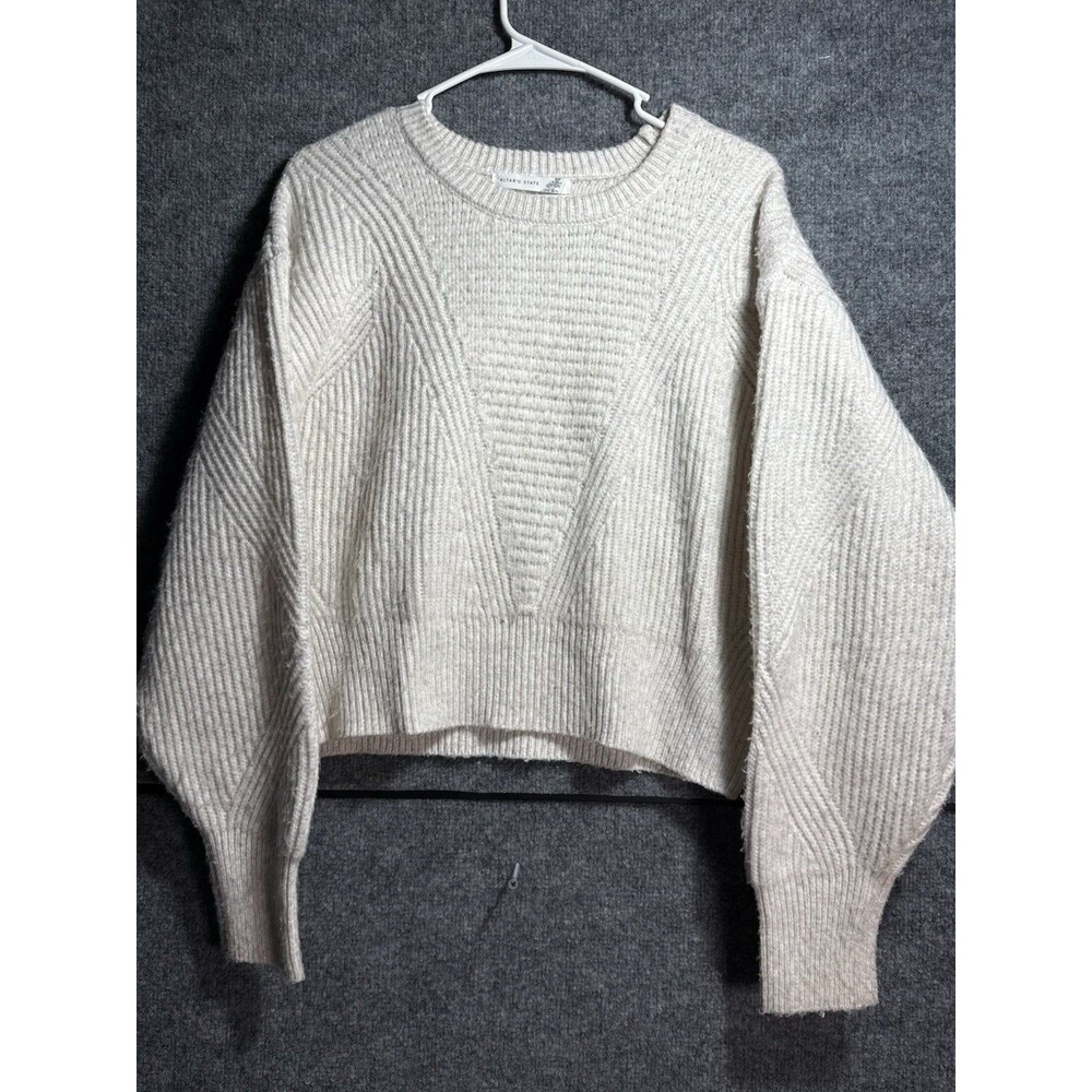 Altar'd State M Cream Textured Knit Cropped Sweater Boho Cottagecore